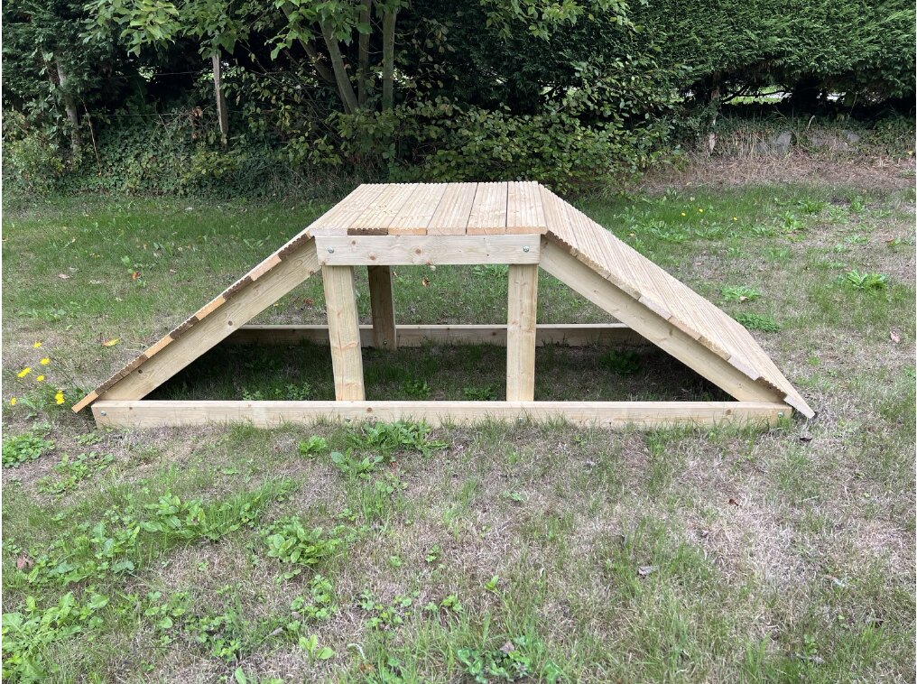 Handcrafted wooden dog agility bridge