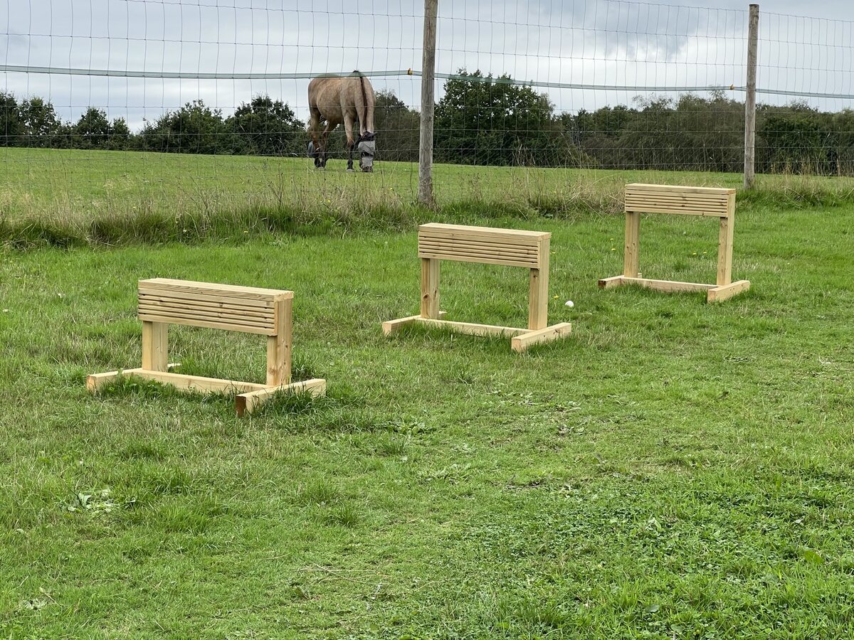 Set of handcrafted wooden agility hurdles
