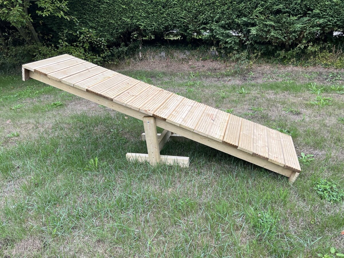 Handcrafted wooden dog agility see-saw